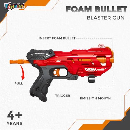 Image of Toyshine Easy to Shoot Foam Bullet Blaster Gun Toy with 8 Pc Soft Bullets Shooting Fun Outdoor Toy for Little Kids - Red