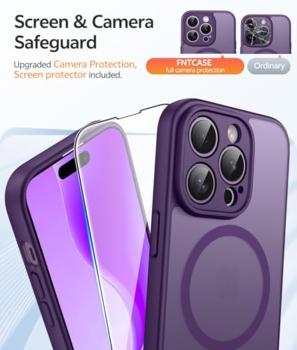 Image of FNTCASE for iPhone 14 Pro Max Case: [Compatible with Magsafe] Translucent Matte Cases with [Full Camera Protection] [Screen Protector] Military Grade Shockproof Protective Phone Cover - Purple