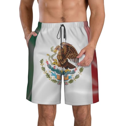 Silk Style Flag of Mexico Men's Shorts Beach Casual Swim Board Trunks