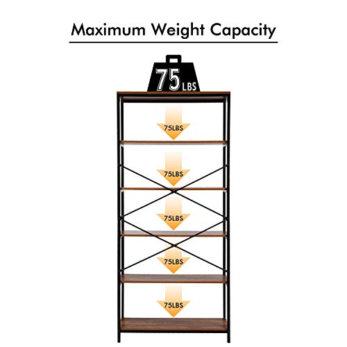 6 Tier Industrial Bookshelf 71" Tall Open Bookshelves And Bookcases Vintage Standing Storage Shelf Freestanding Display Shelf For Living Room Bedroom-Black Metal Frame & Wood(Us Stock) #TOP5