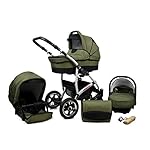 Kinderwagen 3 in 1 mit Autositz Isofix Babyschale Buggy Larmax by ChillyKids Pannenfreie Gelereifen Olive Black 2in1 ohne Babyschale
