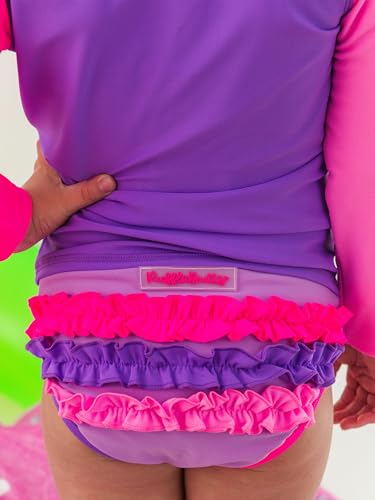 Image of RuffleButts Baby /Toddler Girls Long Sleeve Rash Guard 2 Piece Swimsuit Set w /UPF 50+ Sun Protection with Zipper