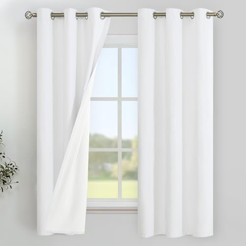 Image of YoungsTex White Linen 100% Blackout Curtains for Bedroom 63 Inch Length, Thermal Insulated Drapes with Grommet Full Room Darkening for Living Room Window, 2 Panels, 38 X 63 Inch