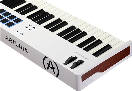 Image of Arturia KeyLab Essential 88 mk3 with 88 Velocity-Sensitive keys, 9 Encoders, 9 Sliders, 8 RGB Pads - USB-C, Midi Out, LCD Screen, Bundled Software and DAW Integration - White