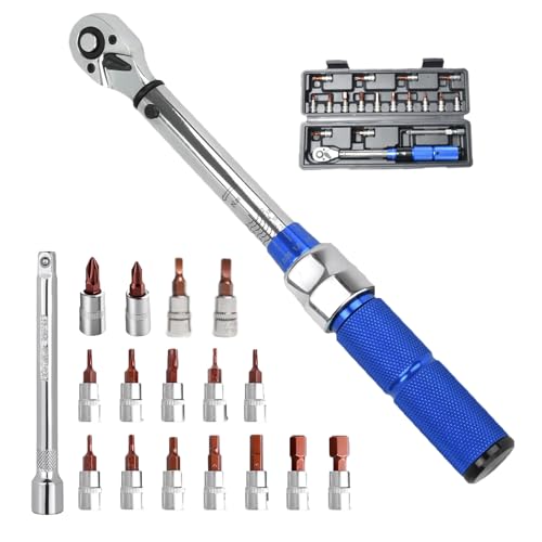 COTOUXKER Bike Torque Wrench Set, 1/4 Inch Drive Torque Wrench 2 to 24 Nm Bicycle Tool Kit for MTB Mountain Road Bikes with Allen Key, Torx Sockets, Extension Bar