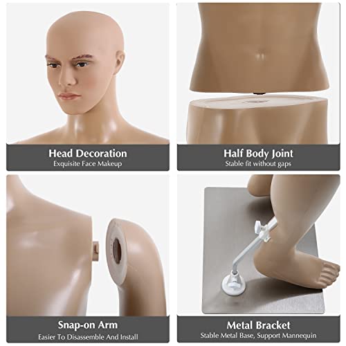Mannequin Body, Male Mannequin Dress Form Full Body 73 Inch Model Mannequin Stand Sewing Dress Adjustable Dress Mannequin Clothing Form Mannequin Display Head Arm Rotation Metal Base #TOP4