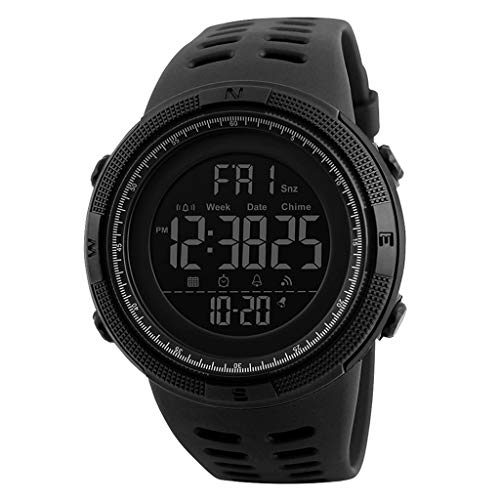 kokiya Reloj Deportivo LED Digital para Hombre, multifunción 12H/24H Tiempo Dual Tiempo Alarma Cuenta atrás cronómetro EL retroiluminación 164FT 50M - Negro