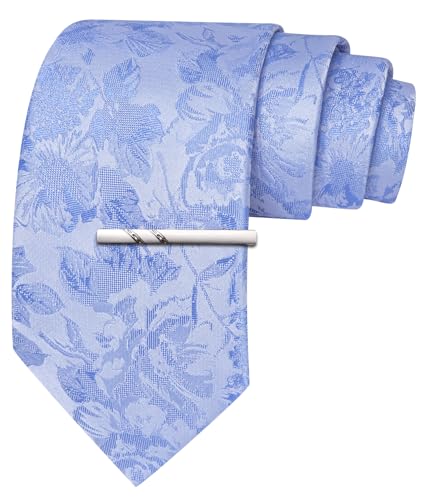 Image of Barry.Wang Floral Ties for Men Flower Necktie with Tie Clip Formal