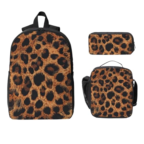 Leopard print Backpacks 3 Pcs Minimalist Backpack for Men and Women with Fun Graphic Cartoon Print for Camping Touring
