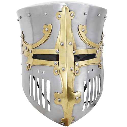 Armory Replicas Medieval Pot Helmet with Brass Trimming, Authentic Real