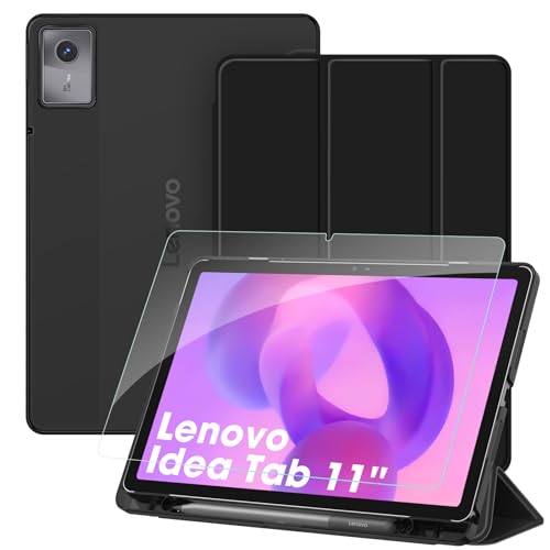 Fintie Hülle mit Schutzfolie für Lenovo Idea Tab 11 Zoll 2025 (TB-336ZU/ TB-336FU) - Superdünn Schutzhülle mit Translucent Rückseite Cover mit Auto Schlaf/Wach Funktion, (Schwarz)