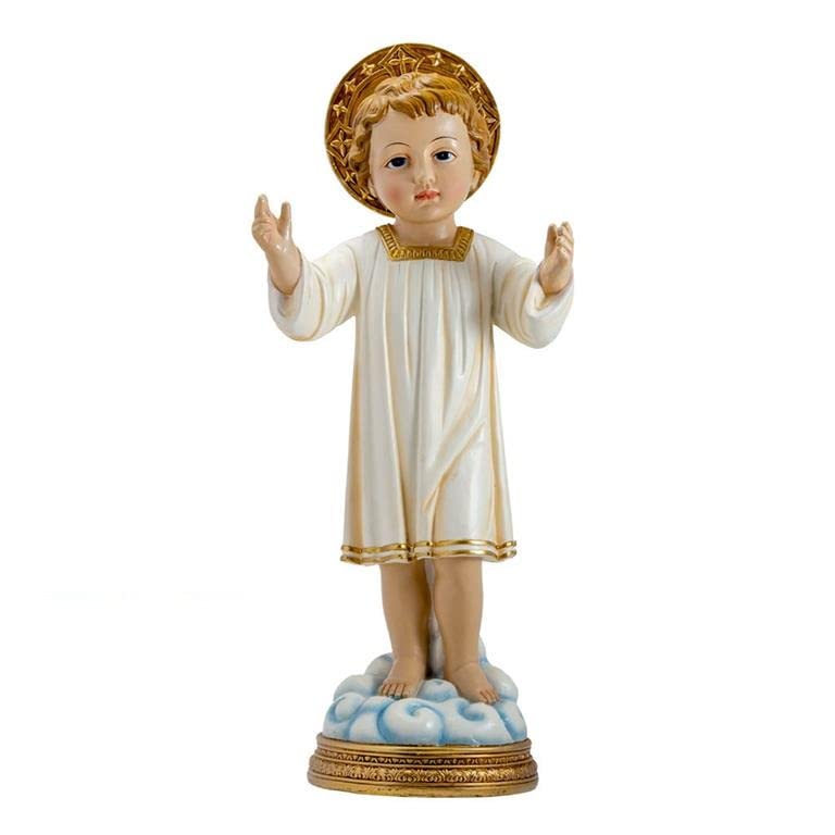 Enfant Jésus debout pour crèche de Noël et ornement d'autel avec robe peinte à la main