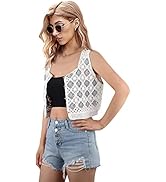 Womens Floral Crochet Lace Boho Trim Sleeveless Open Front Vest Cardigan