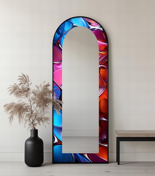 23,5’’W x 67’’H Neon Liquid Chrome – Stained Floor Mirror Arched Full Lenght Mirror - Arch Full Body Stained Floor Mirror with Black Frame with Silver Frame