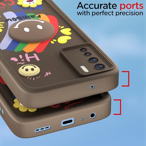 Image of Pikkme Back Cover for Oppo F15 | Soft Silicone| Cute Rainbow Smile & 3D Cartoon Flower Design | Shockproof Raised Camera Protection Bumper Case (Brown)