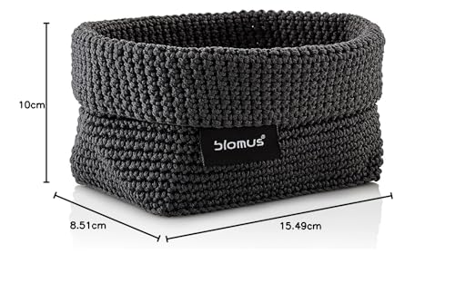 blomus -TELA- Häkelkorb M aus Kunstfaser, Anthrazit, Korb für Aufbewahrung, hochwertige Verarbeitung, exklusive Optik, ideal für Handtücher, Kosmetik etc. (H / B / T: 9 x 10 x 15 cm, Anthrazit, 68882)