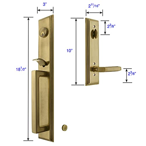 Melrose Style Tubular Handleset In Antique Brass With Left Hand Milano Levers And A 2 3/8" Backset. Antique Handles. #TOP4