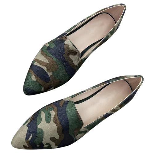 Hee grand Womens Fashion Camouflage Pointed Toe Ballet Flats Suede Lightweight Slip-On Loafers Comfort Walking Flats Dressy Shoes
