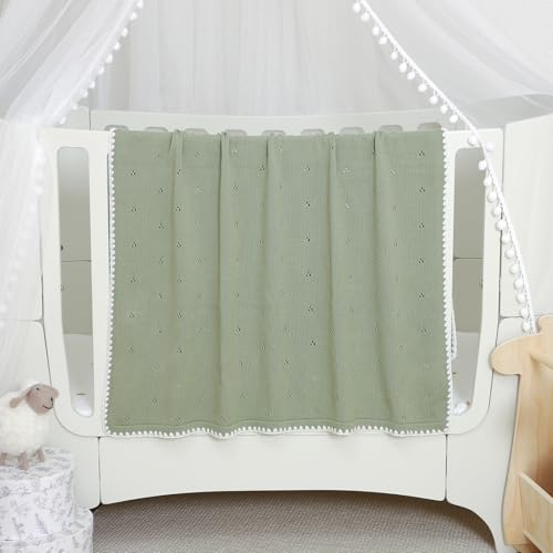 Image of Baby Blanket Knit Ultra Soft Swaddle Receiving Blankets for Boys & Girls Cotton Knitted Newborn Infant Toddler Nursery Crib 30 x 40 Inch