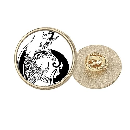 Dragon Peinture Chine Broche Clip Métal Doré Ronde Accessoire Mode Vintage M