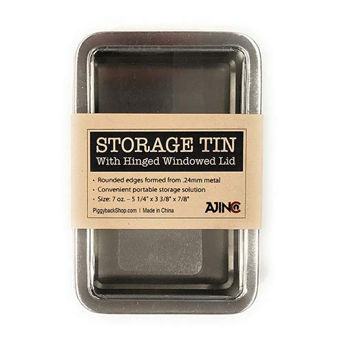 Image of Blank Empty Survival Kit Tin Storage Cases - Rectangular Metal Tin Box with Clear Window Hinged Lid 5.38 inch x 3.5 inch x .9 inch (1 Tin)