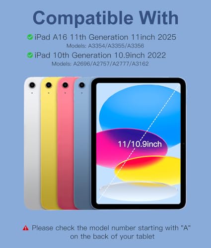 Image of Hamile for iPad 11th 10th Generation Case with Keyboard - 7 Colors Backlit Wireless Detachable Folio Keyboard Cover with Pencil Holder for iPad A16 11-inch 2025 10th Gen 10.9 Inch 2022 (Navy Blue)
