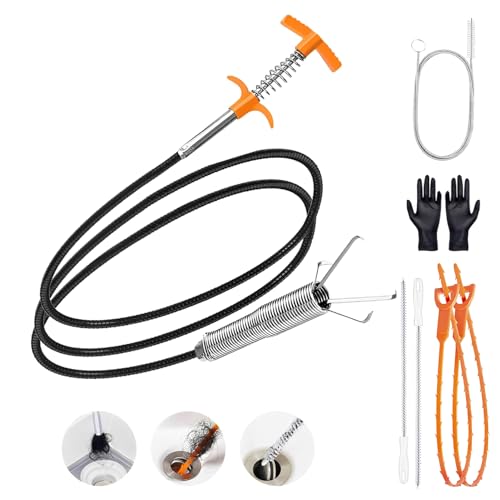 Furet Déboucheur Canalisation 160 cm, Déboucheur Flexible Évier Douche Lavabo, Outil Anti-Bouchon Cheveux pour Tuyaux Étroit avec Pince à Griffes, Lot de...