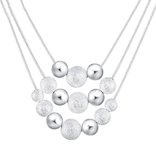 Collier perles givrées : 3 rangées de perles et chaîne serpent 18 pouces pour femmes