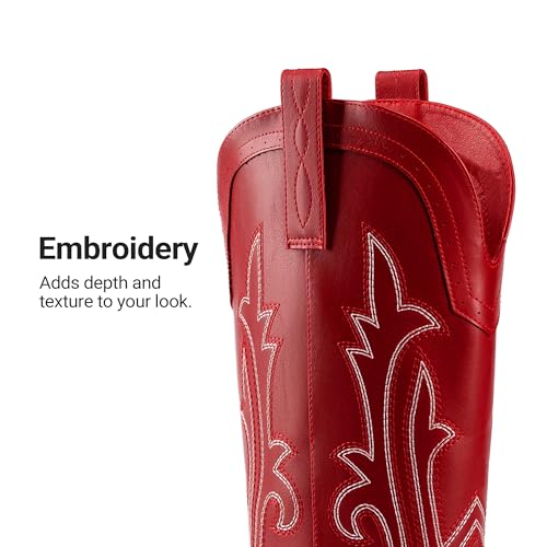 Image of DREAM PAIRS Women's Embroidered Western Pull-On Knee-High Cowboy Boots