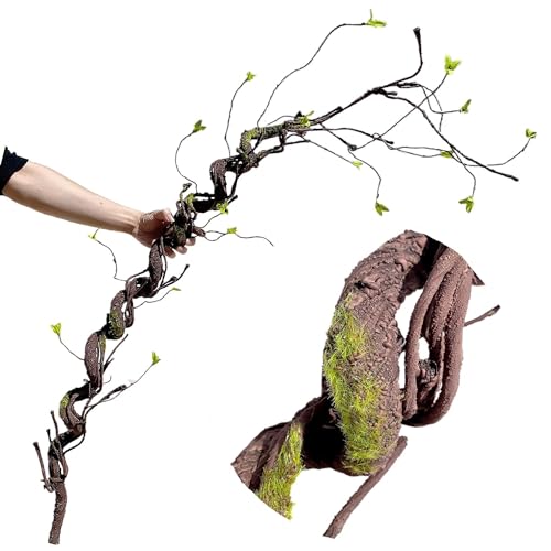 Artificial Flexible Tree Rattan Branches Jungle Climber Long Vines Fake Twigs Trunk Liana with Leaves for Home Wedding Garden Wall Background Hanging Habitat Decor (Dark Brown - Pack of 1)