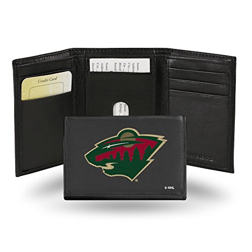 Rico Industries NHL Embroidered Leather Trifold Wallet, Minnesota Wild, 3.25 x 4.25-inches