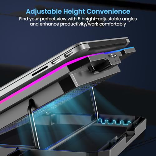 Portronics My Buddy Air Pro Laptop Cooling Pad with 6 Cooling Fans, 5-Level Angle & Height Adjustable, 10 RGB Light Modes, Mobile Stand, USB... - Image 5