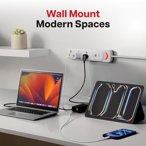 Image of Geonix PowerSpan U3 | Extension Board /Strip, 1500 Watts, 6 Amps, 1x Type C Port, 3X Universal Socket, 2X USB Port, LED Indicator, On /Off Switch, Wall Mountable, 3mtr Long Copper Cable (White)