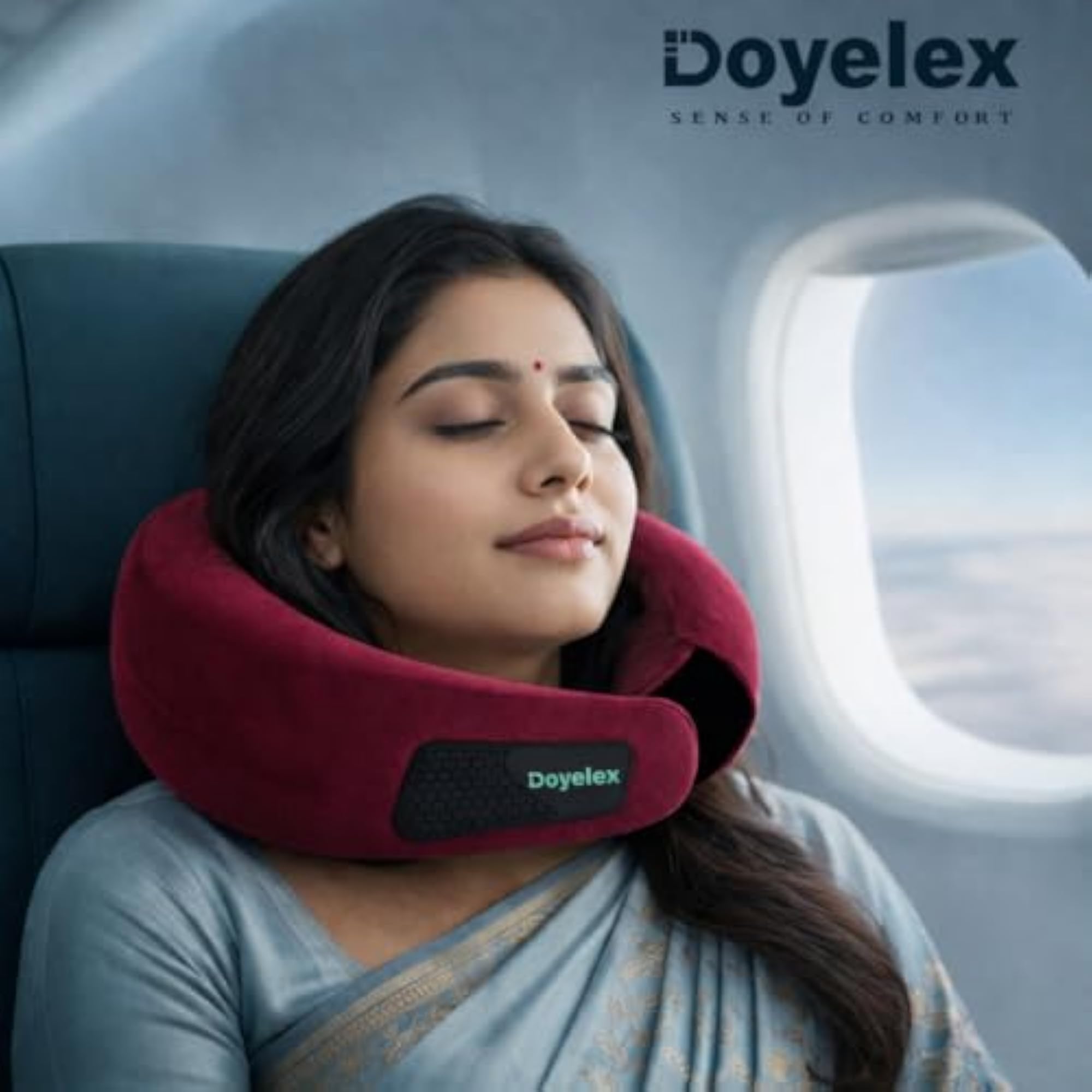 Memory Foam Neck Pillow with Adjustable Velcro Straps