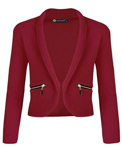 LOTMART - Giacca da donna, a maniche lunghe, con tasche frontali con zip, aperta sul davanti Rosso 11-12 Anni