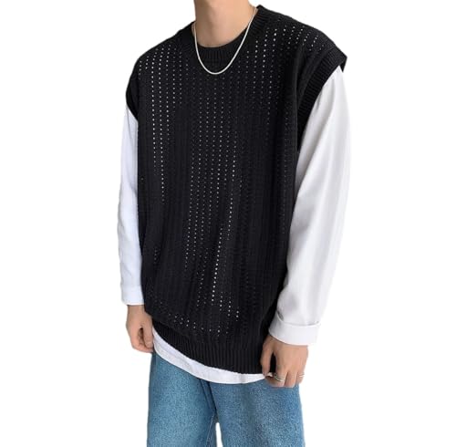 Men’S Streetwear Round Collar Wool Sweater Vest Sleeveless Knit Pullover Top