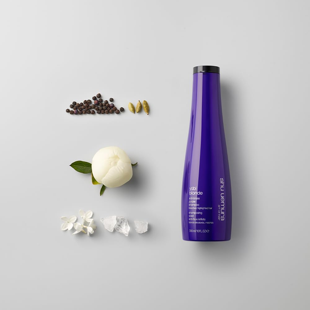 Shu Uemura, Yubi Blonde, Anti-Gelbstich Silbershampoo, Für blondiertes und gesträhntes Haar, Mit japanischer weißer Pfingstrose und Violett-Farbstoff, Neutralisierende Wirkung, 300 ml