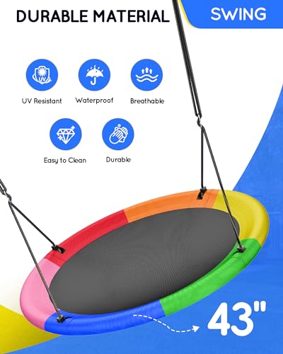 Image of Everyfun 43 inch Saucer Tree Swing for Kids Adult, 700lbs Weight Capacity, Waterproof Flying Saucer Swing with Adjustable Hanging Straps, Swing Seats for Backyard Outdoor Indoor Playground, Six Color
