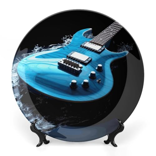Plato decorativo azul guitarra de porcelana Bone China 6 pulg miniatura 1