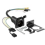 Hilictokt Multi-Tow 4-Way Flat to 7-Way RV Blade & 4-Way Trailer Wiring Adapter with Mounting Bracket, 4 Pin Vehicle-Side to Dual-Output 7 Pin Round & 4 Flat Connector for Truck, RV, and Trailers