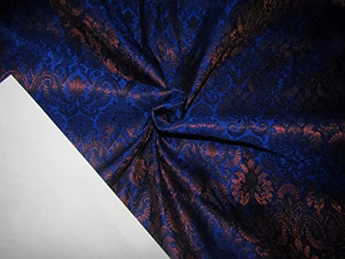 Tissu jacquard bleu roi et cuivre Brocart BRO821 large de 112 cm pour couture