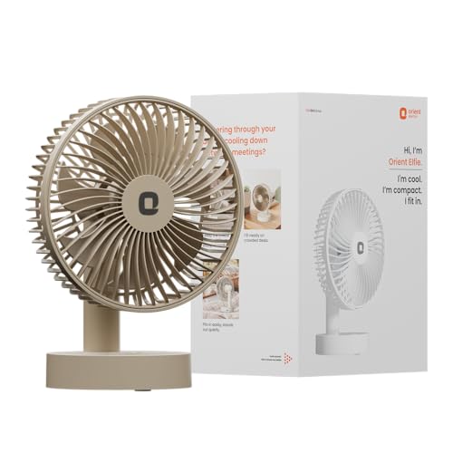 Orient Electric Elfie Rechargeable Personal Fan | 90° Adjustable Airflow | 1800 mAh Battery | 4 Speed Modes | Quiet Operation | USB Type-C Charging | Compact Mini Fan (Beige)
