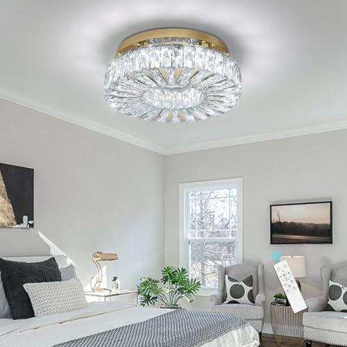 YLKP Modern Chandelier Luxury Remote Ceiling Light Fixture LED Dimmable Light Ultra-Thin Crystal Chandeliers for Bedroom Dining Room Gold by YLKP - Image 8
