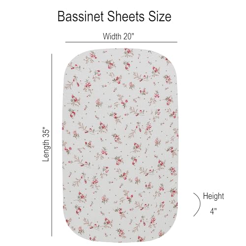 Image of Onacosht Muslin Bassinet Sheets 3 Pack, 35 inchx20 inch, Pink and Floral