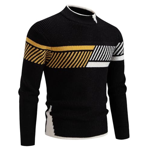 Turtleneck Sweater Men - Long Sleeve Cable Knit Colorblock Sweaters Textured Pullover Thermal Clothes Fall Winter Outfit