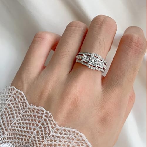 2.8 Ctw Moissanite Princess Cut Wedding Ring Set for Women White Gold 3 Pieces 3 Stone Bridal Ring Set Engagement Ring Set 10K 14K 18K Gold Bridal Set Anniversary Promise Rings for Her2