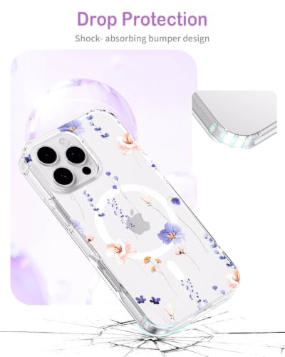 Coque iPhone 16 Pro Max de protection fine transparente à fleurs Magsafe