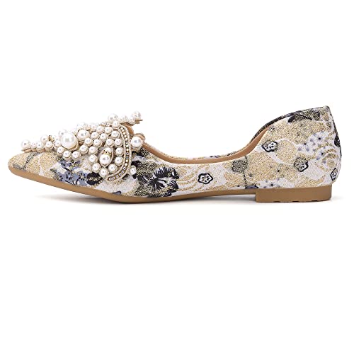 Pearl Decoration Women's Flat Bottom Pointed Toe One Step Shoes2