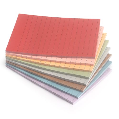 Lined Sticky Notes, 4x6 Inch, 8 Pack, Vintage Colors, 30 Sheets/Pad