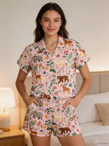 Image of Women's Button Down Pajama Set with Pockets Soft Loungewear S-2XL